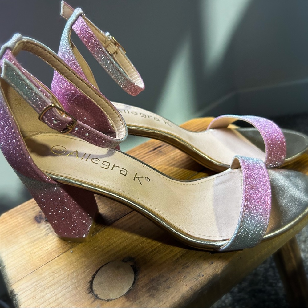 Allegra K Pink and Silver Sparkle Heels